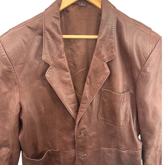 Midwest International Vintage Brown Leather 2 Button Sport Coat Blazer Men 40 R - Picture 2 of 10